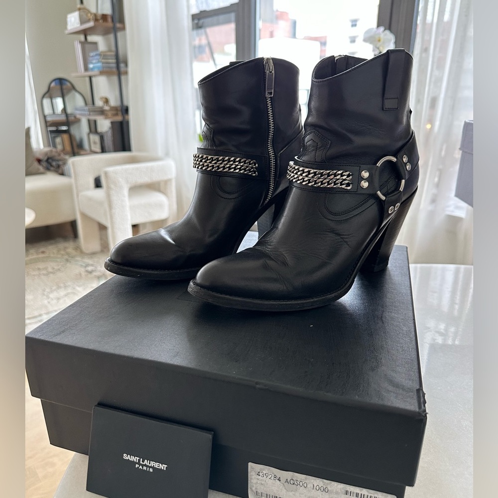 SAINT LAURENT Curtis chain link booties 38.5